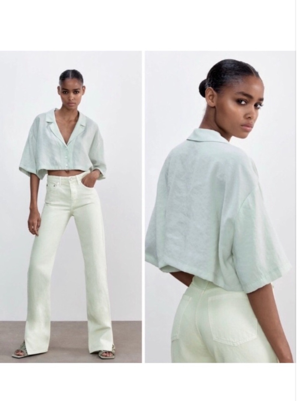 Zara Satin Effect Mint Green Cropped Top. Size: Small